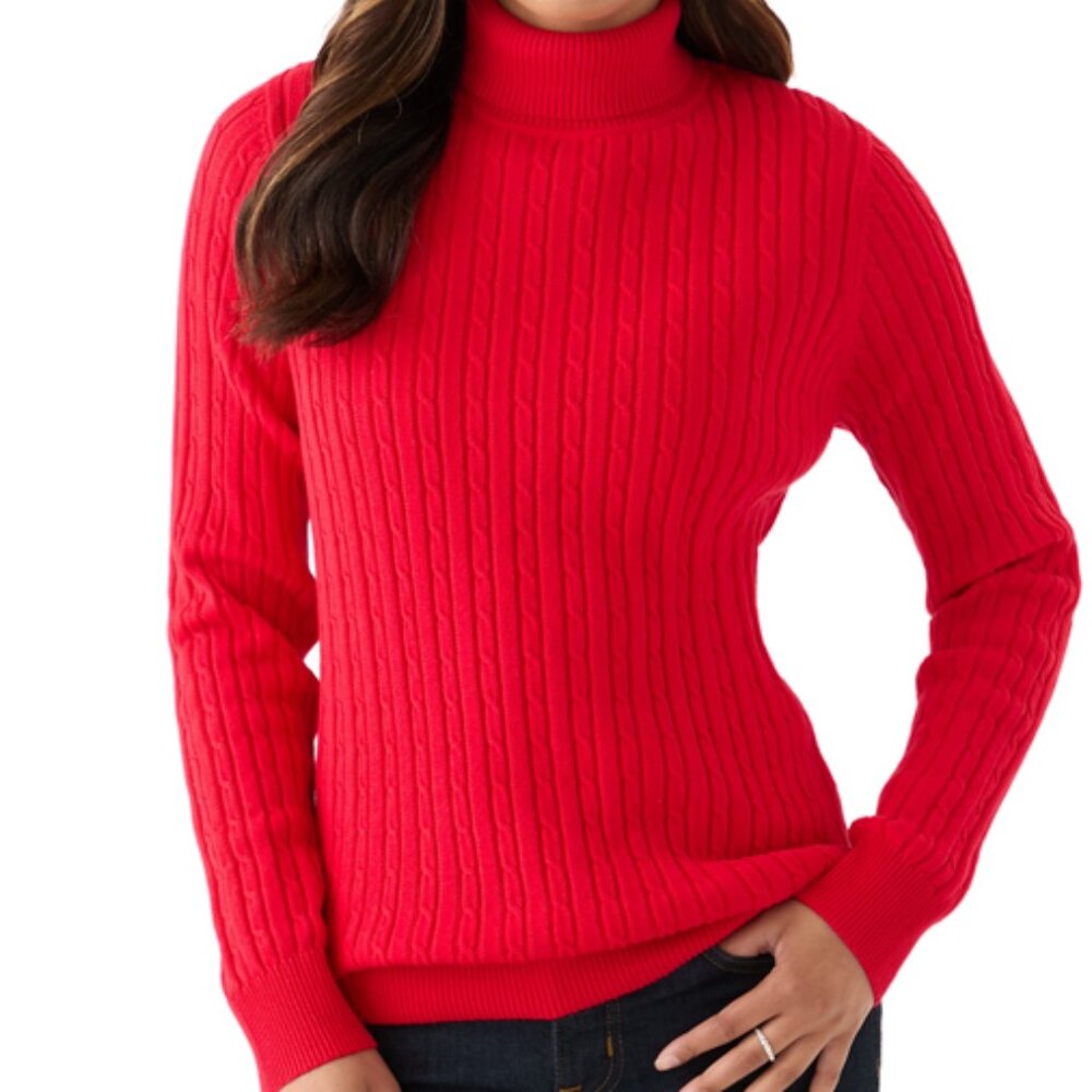NWT KIM ROGER Women's Cable Knit Turtleneck Sweater, Red, Large